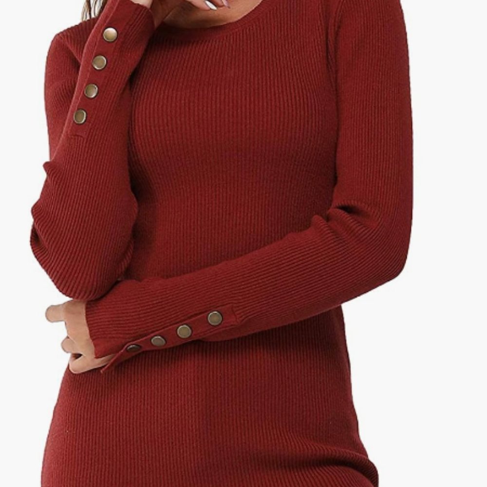 Newshows Women's Solid Long Sleeve Knit Crew Neck Button Stretch Casual Pullover